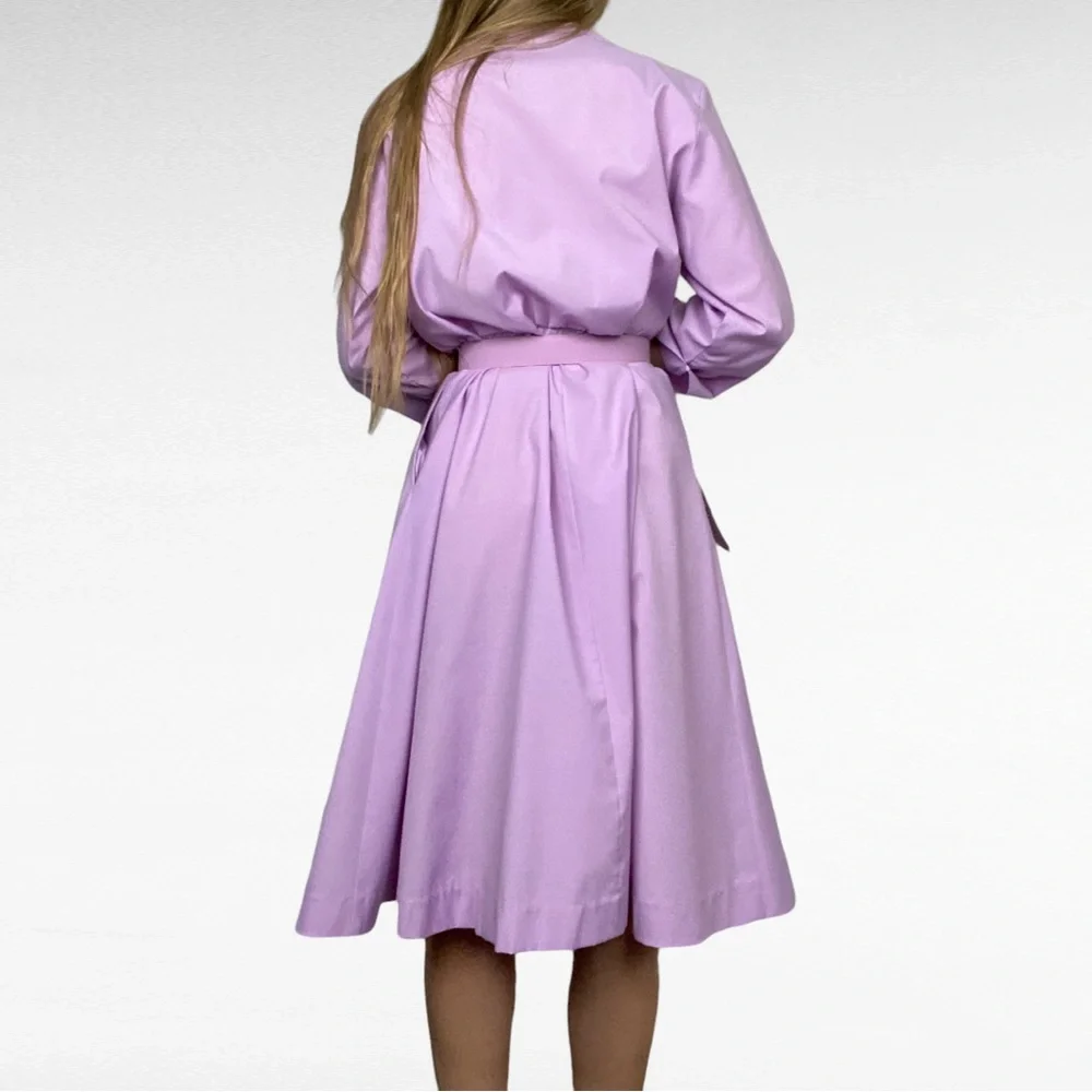 VINTAGE 80s Willi California Lavender Belted Retro Button Down Shirt Dress - Picture 4 of 10